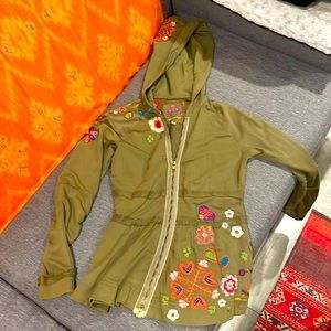 Johnny Was olive embroidered light jacket